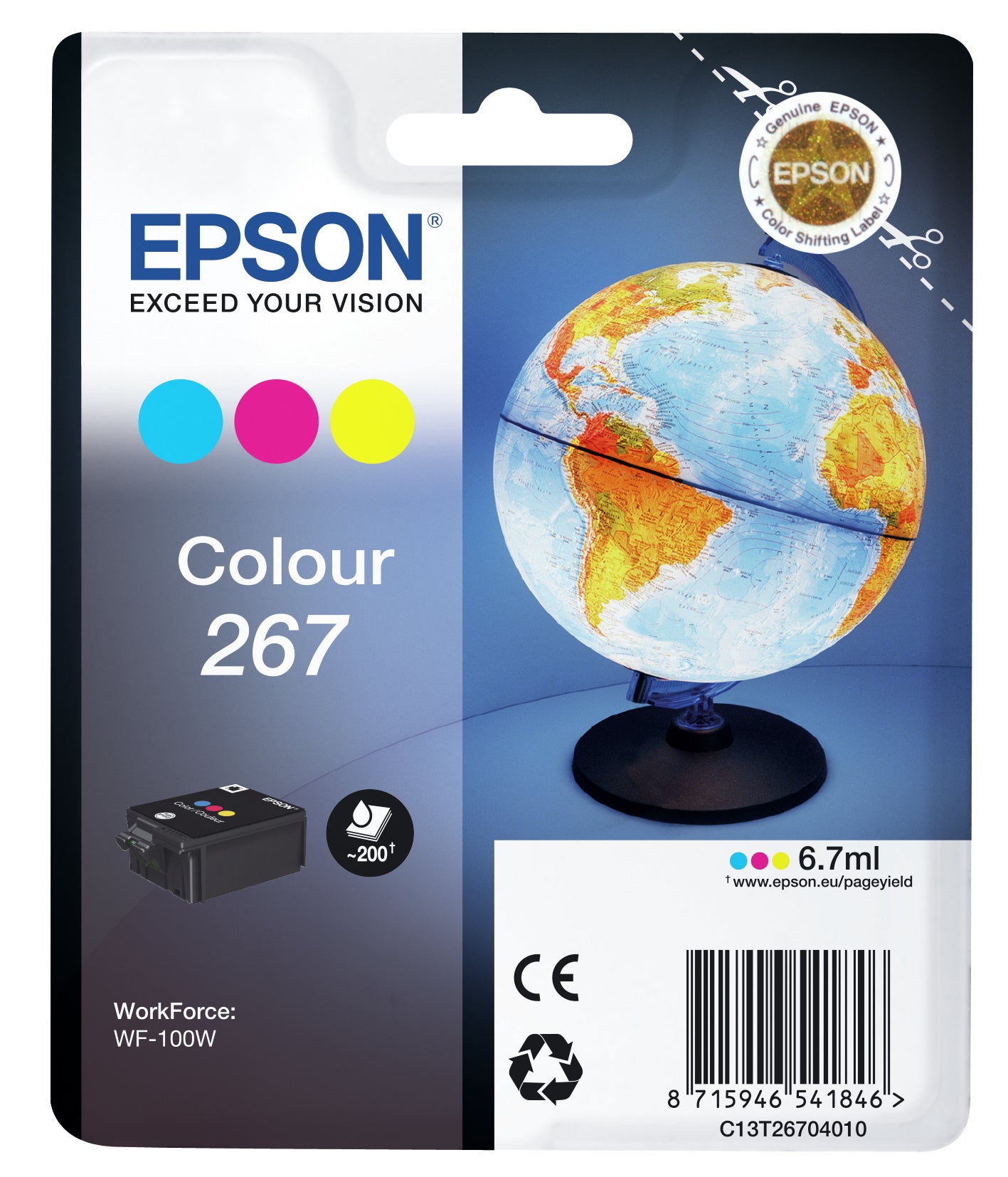 Singlepack Colour 267 ink cart. C13T26704010