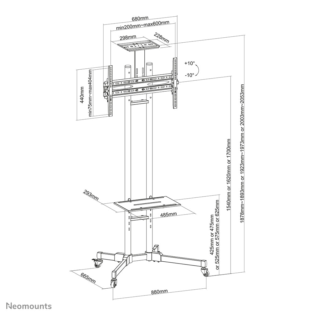 Mobile Flat Screen Floor Stand (height: 155-170 cm)