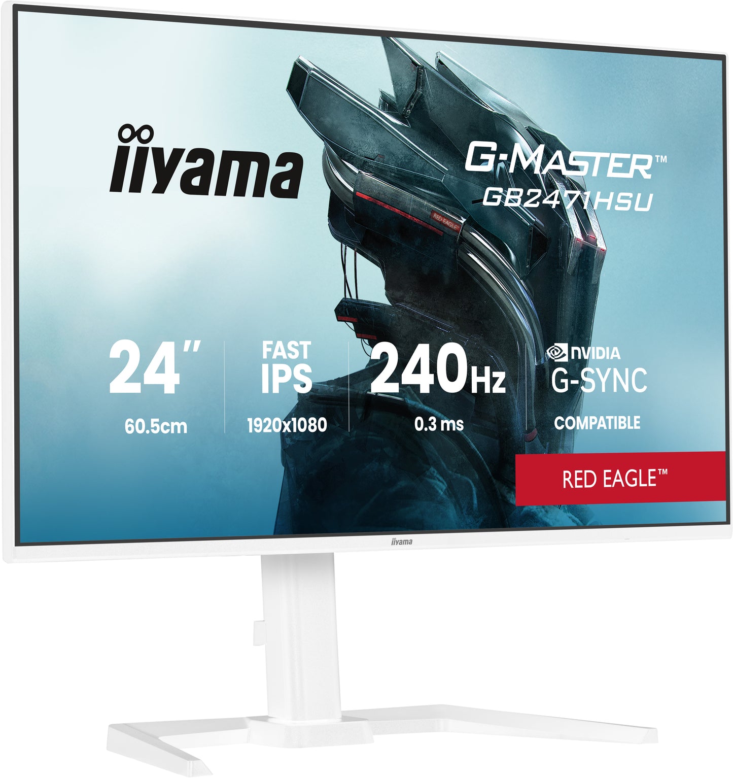 IIYAMA GB2471HSU-W1 24inch G-Master Red Eagle Fast IPS FHD 240Hz 350cd/m2 2xHDMI DP 0.4ms USB 3.2 USB Type-C Speakers 15cm Adj.