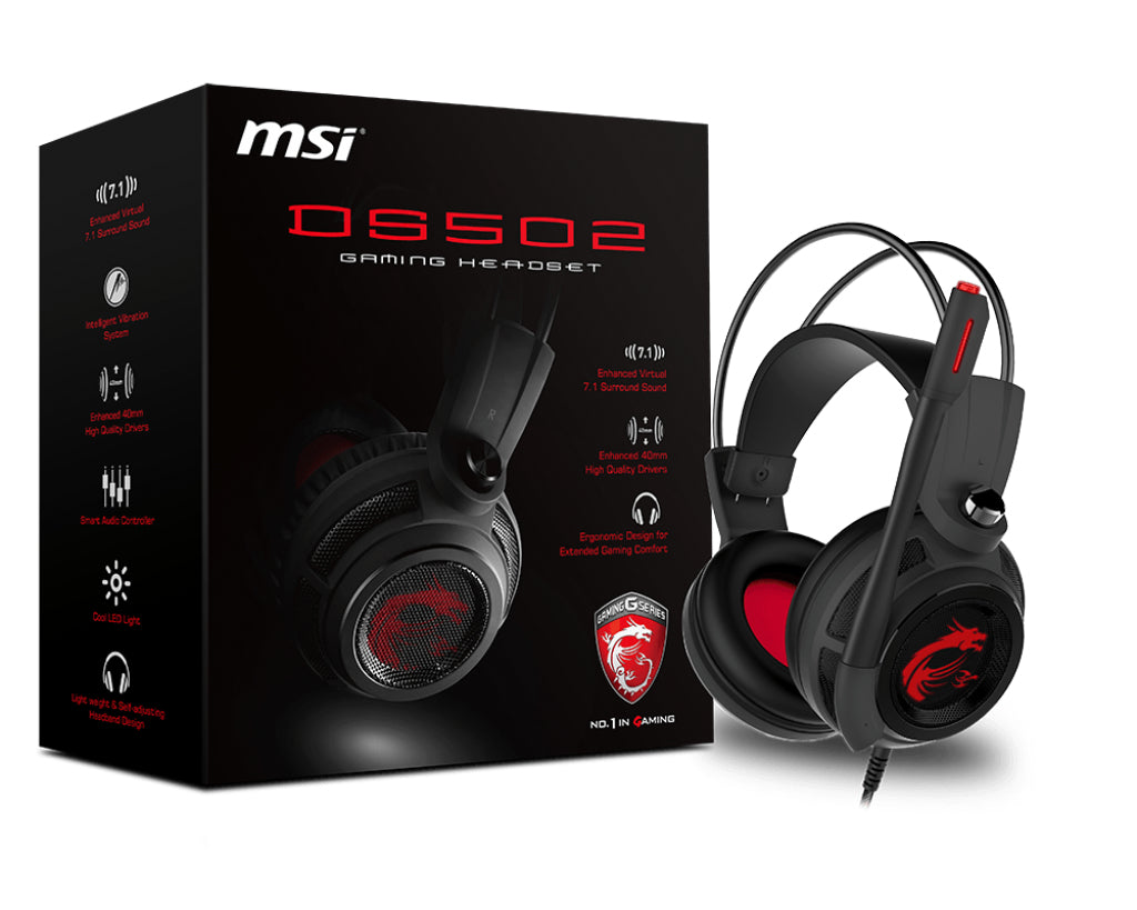 MSI DS502 Gaming Headset virtiual 7.1 surround sound USB mic