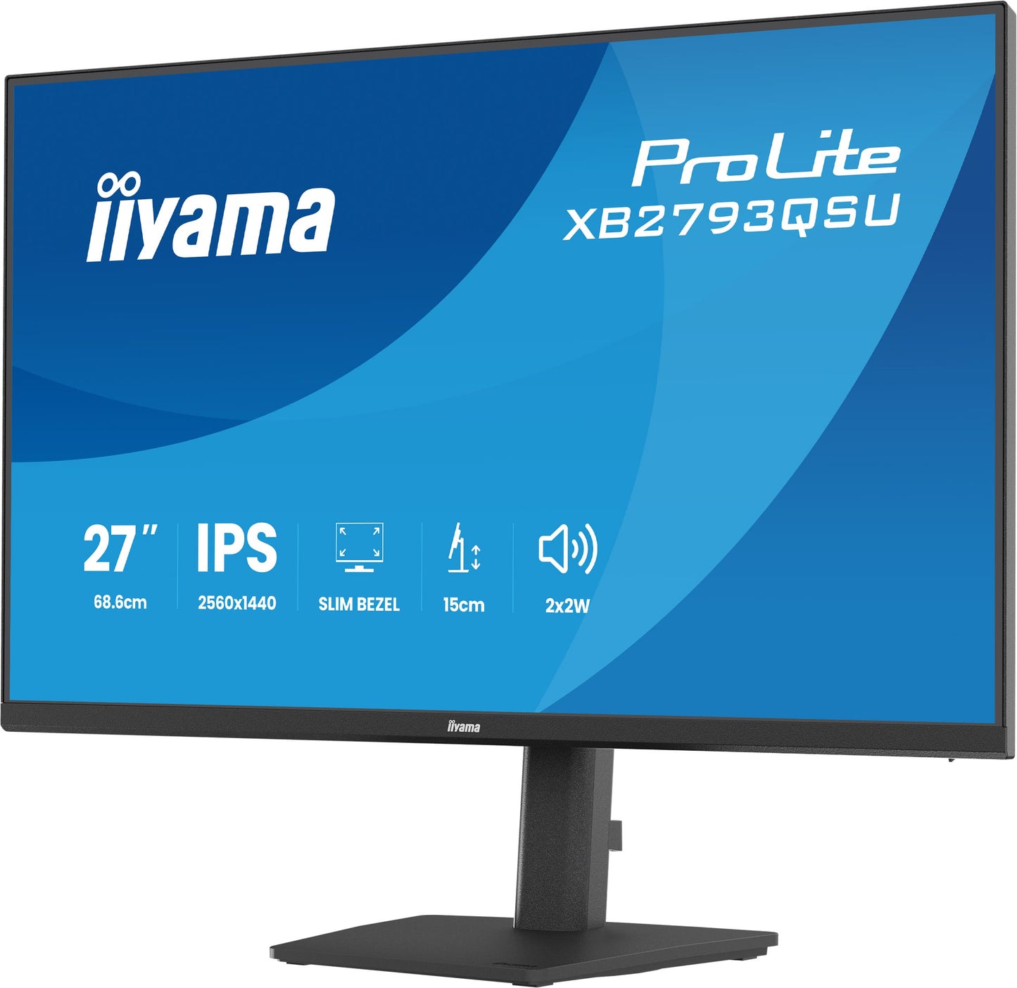 Iiyama 27 IPS 4-side slim bezel, 2560x1440 QHD, 1ms (MPRT), 15cm Height Adj. Stand, 350cd/m², HDMI, DisplayPort, Speakers, USB HUB 2x2.0