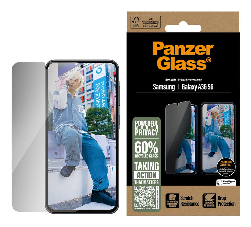 PanzerGlass Privacy Ultra-Wide Fit Glass - Clear - voor Samsung Galaxy A36 5G