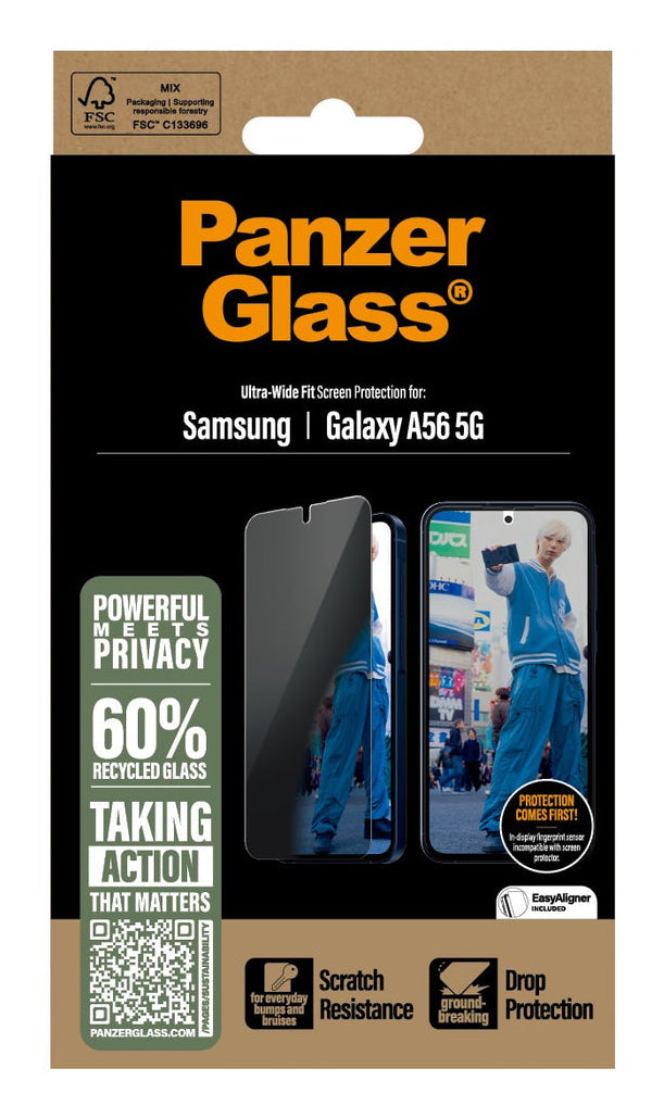 PanzerGlass Privacy Ultra-Wide Fit Glass - Clear - voor Samsung Galaxy A56 5G