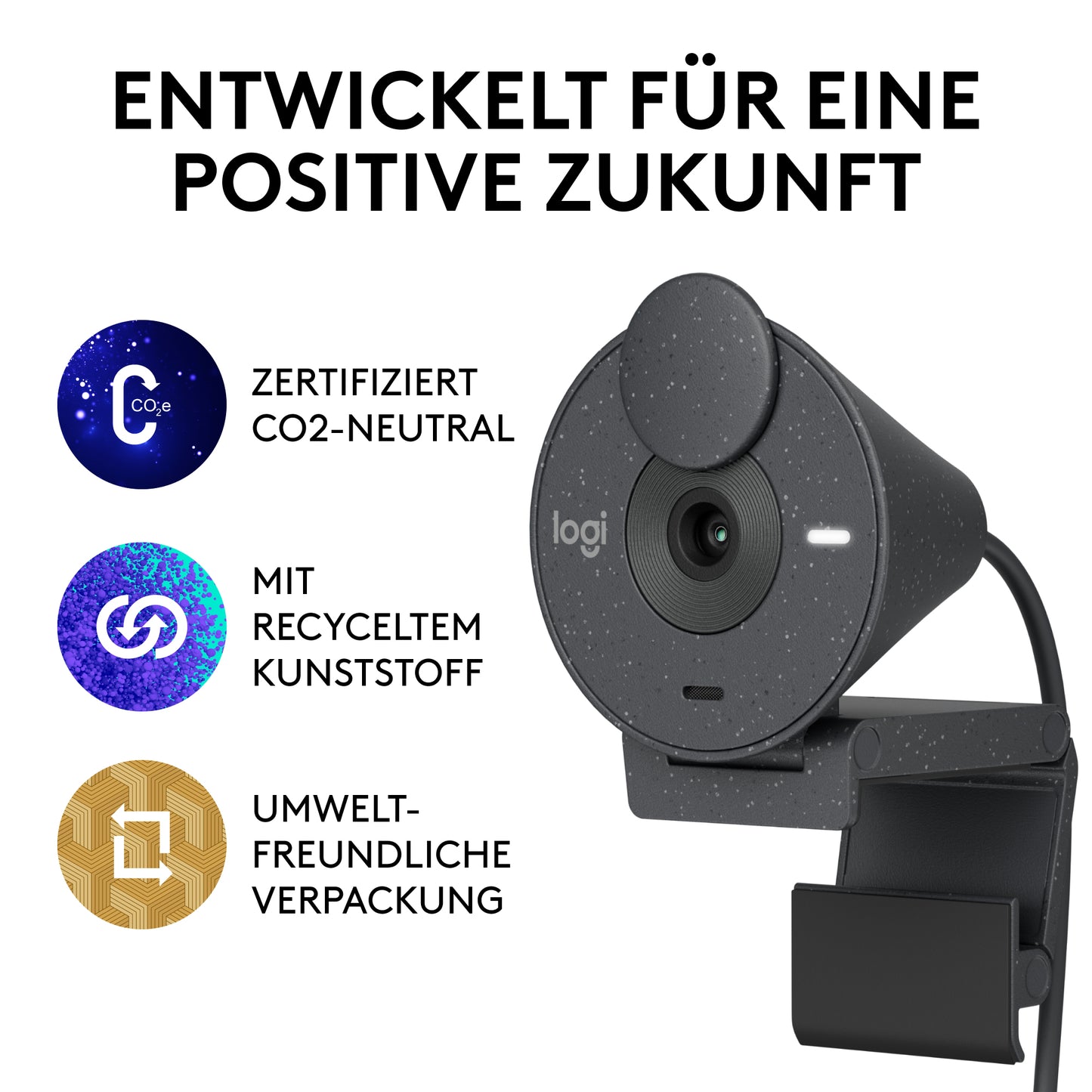 Logitech Brio 300 Full HD Webcam met Afdekbare Lens, Microfoon met ruisonderdrukking, USB-C
