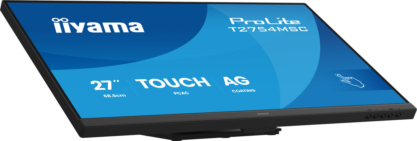 IIYAMA 27inch InCell PCAP 10P Touch Anti Glare 25perc Haze 1920x1080 IPS-panel Slim Bezel Speakers VGA HDMI Double Hinge stand