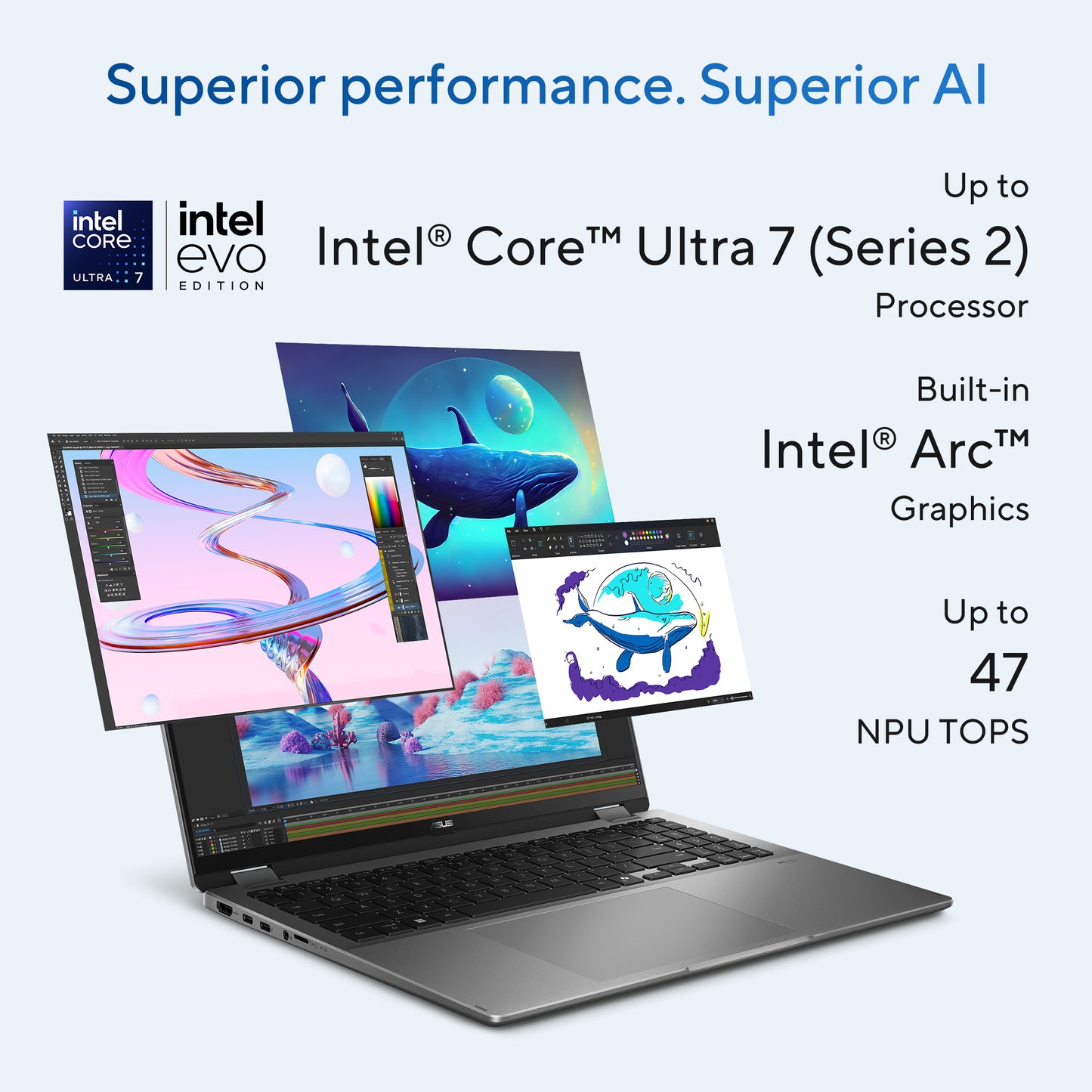ASUS Vivobook 16 Flip, 16inch 3K OLED TOUCH, Intel Ultra 7 285V, 32GB, 1TB PCIe NVMe SSD, Intel Arc Graphics, Grijs, W11 Home