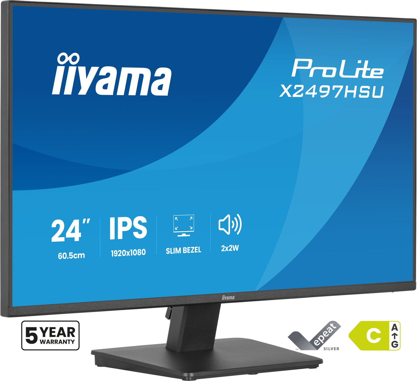 IIYAMA 24inch IPS-panel 1920x1080 120Hz EyeComfort 350cd/m2 Speakers HDMI DisplayPort 1ms MPRT USB 2x 3.2+2x C