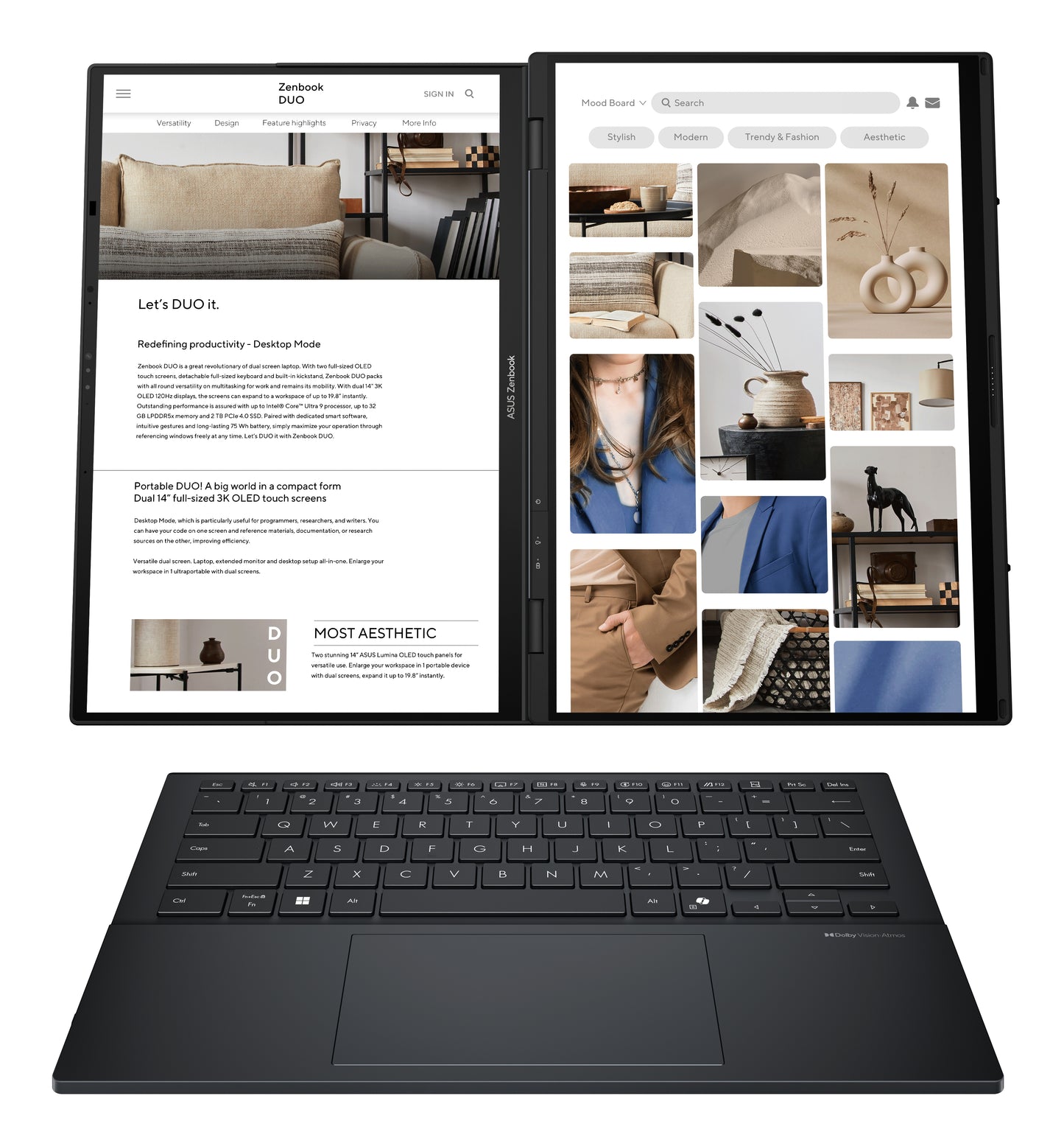 ASUS ZenBook Duo OLED UX8406CA-QL038W-BE, 14 FHD OLED, Intel Core Ultra 7 225H, 32GB, 1TB NVMe PCIe SSD, Intel Arc Graphics, W11H, Grey