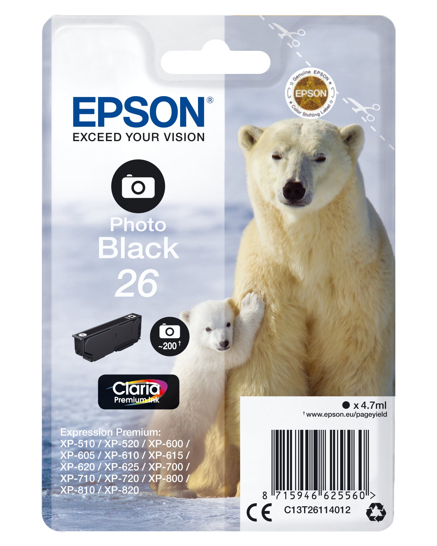 Singlepack Photo Black 26 Claria Premium Ink