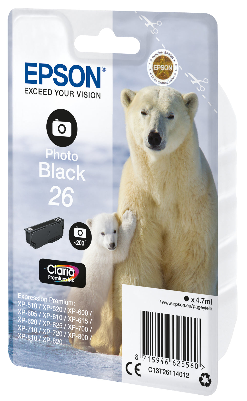 Singlepack Photo Black 26 Claria Premium Ink