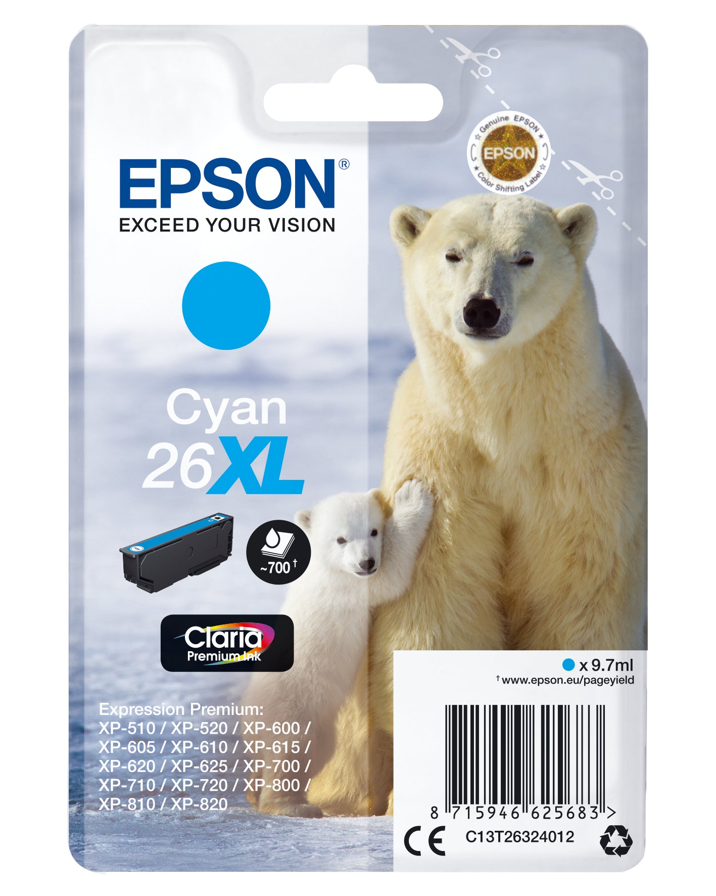 Singlepack Cyan 26XL Claria Premium Ink