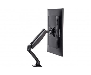 Flexible desk mount for single monitor with height adjustable gas spring. Deskmount with clamp or grommet. Monitor size 10-27 , VESA 75x75 o