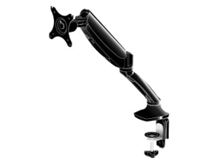 Flexible desk mount for single monitor with height adjustable gas spring. Deskmount with clamp or grommet. Monitor size 10-27 , VESA 75x75 o