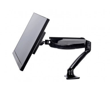 Flexible desk mount for single monitor with height adjustable gas spring. Deskmount with clamp or grommet. Monitor size 10-27 , VESA 75x75 o