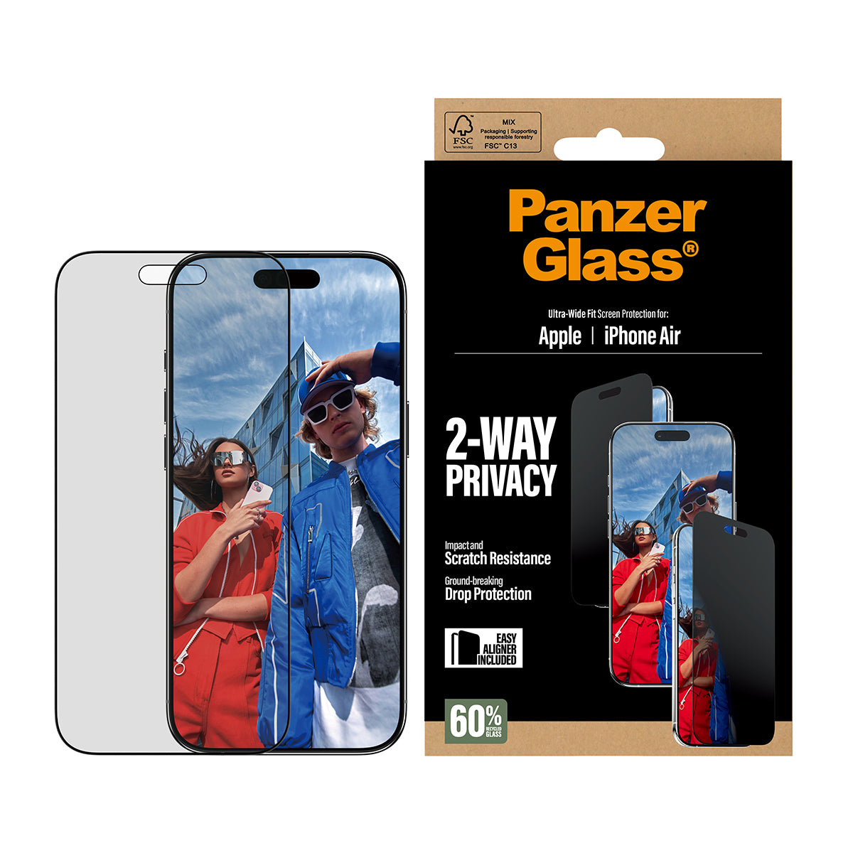 PanzerGlass Privacy Screen Protector Ultra-Wide Fit - Clear - voor iPhone 17 Air