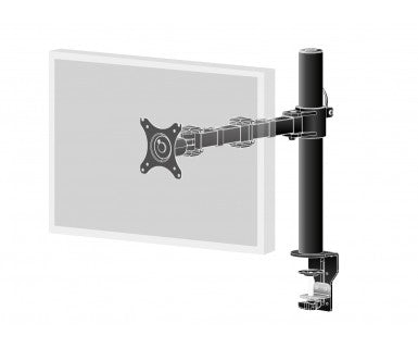 Flexible desk mount for single monitor. Desk mount with clamp or grommet. Monitor size 10-30 , VESA 75x75 or 100x100mm, <=10kg.