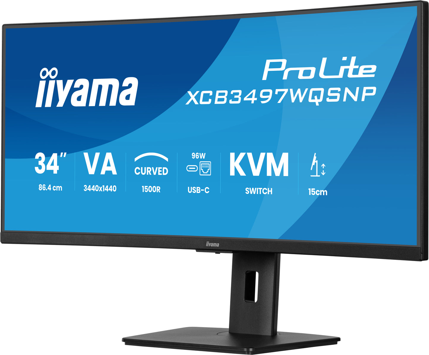 IIYAMA 34WIDE LCD, 3440 x 1440, UWQHD Curved VA panel, LED Bl., USB-Hub , FreeSync Premium, Height Adjust., 350cd/m², 3000:1 Static Contra