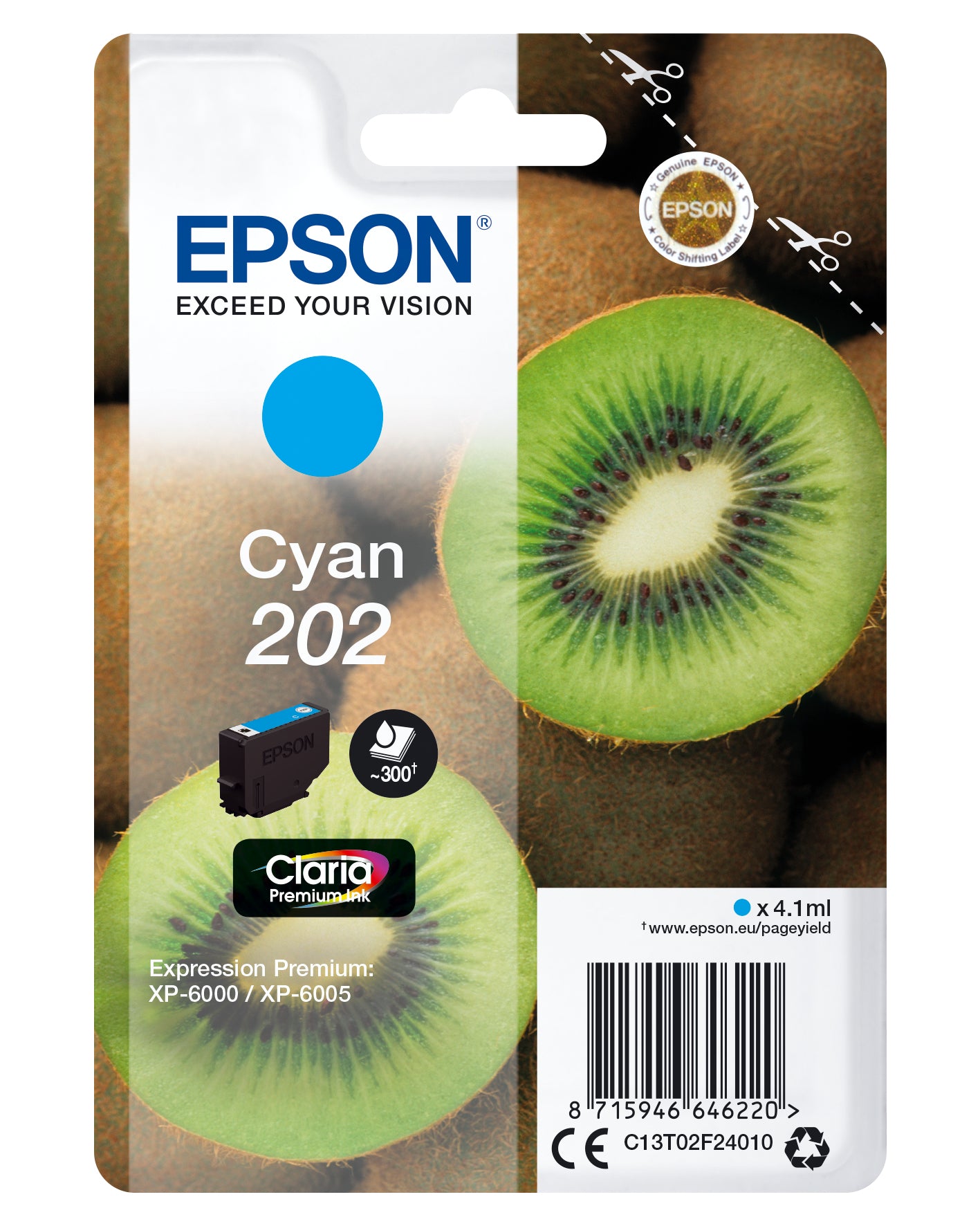 EPSON Singlepack Cyan 202 Kiwi Clara Premium Ink