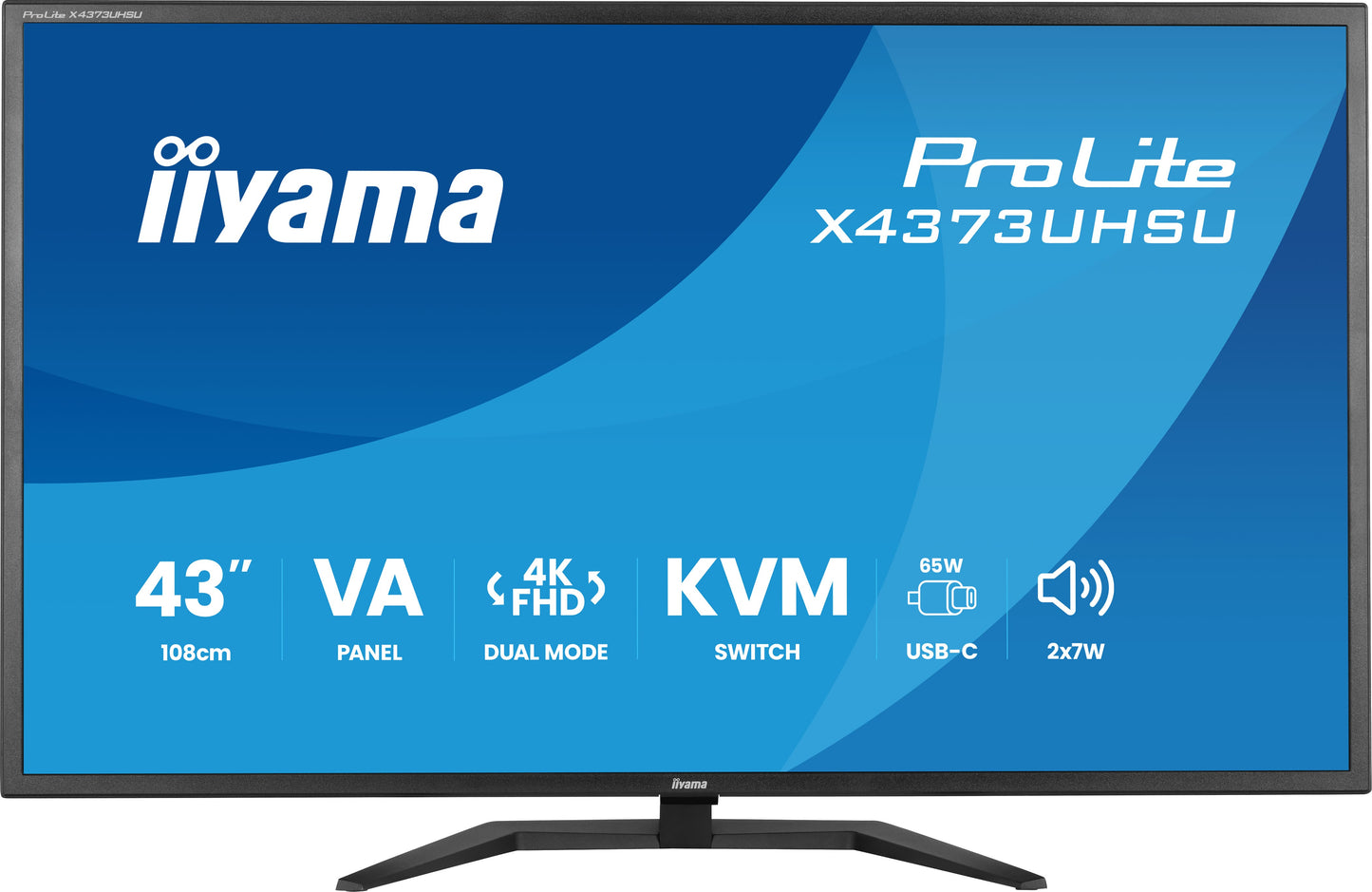 IIYAMA X4373UHSU-B2 43inch VA Dual Mode DLG UHD/FHD 120Hz 450cdm2 3ms 2xHDMI DP KVM PBP&PIP 2xUSB 3.2 2xUSB Type-C Speakers Remote