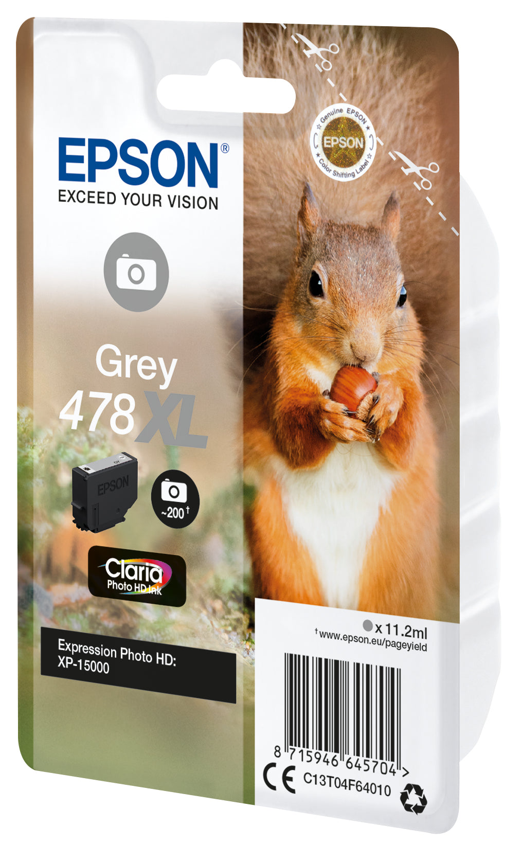 EPSON Singlepack Grey 478XL Claria Photo HD Ink Squirrel