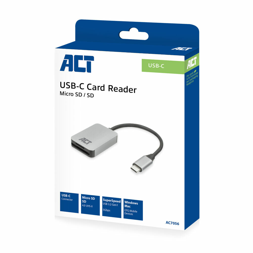 ACT USB-C card reader for SD and micro SD, SD 4.0 UHS-II