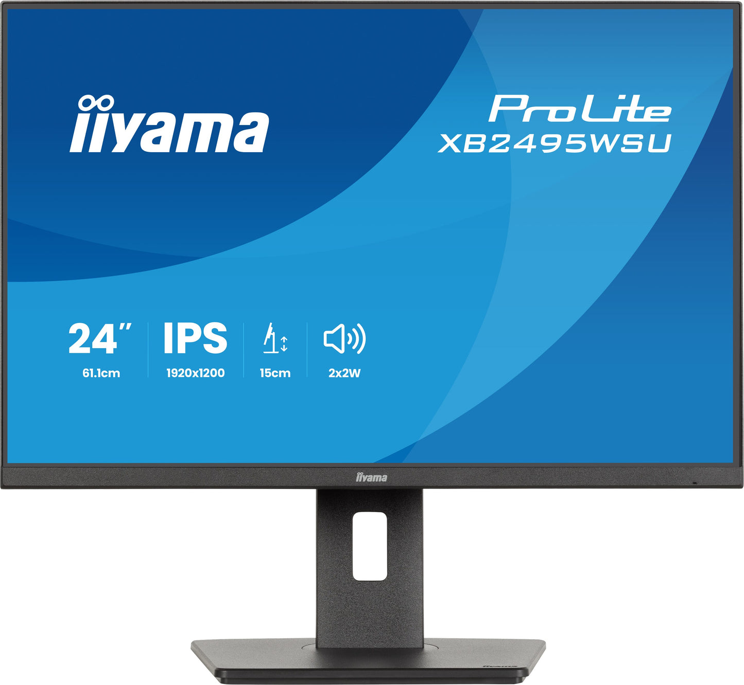 Iiyama Prolite XB2495WSU-B1 24WIDE LCD, 1920 x 1200, WUXGA, 100 Hz IPS panel, LED Bl., Pivot, Height Adjust., USB-Hub(3xOut v3.2 + 1xUSB-C(