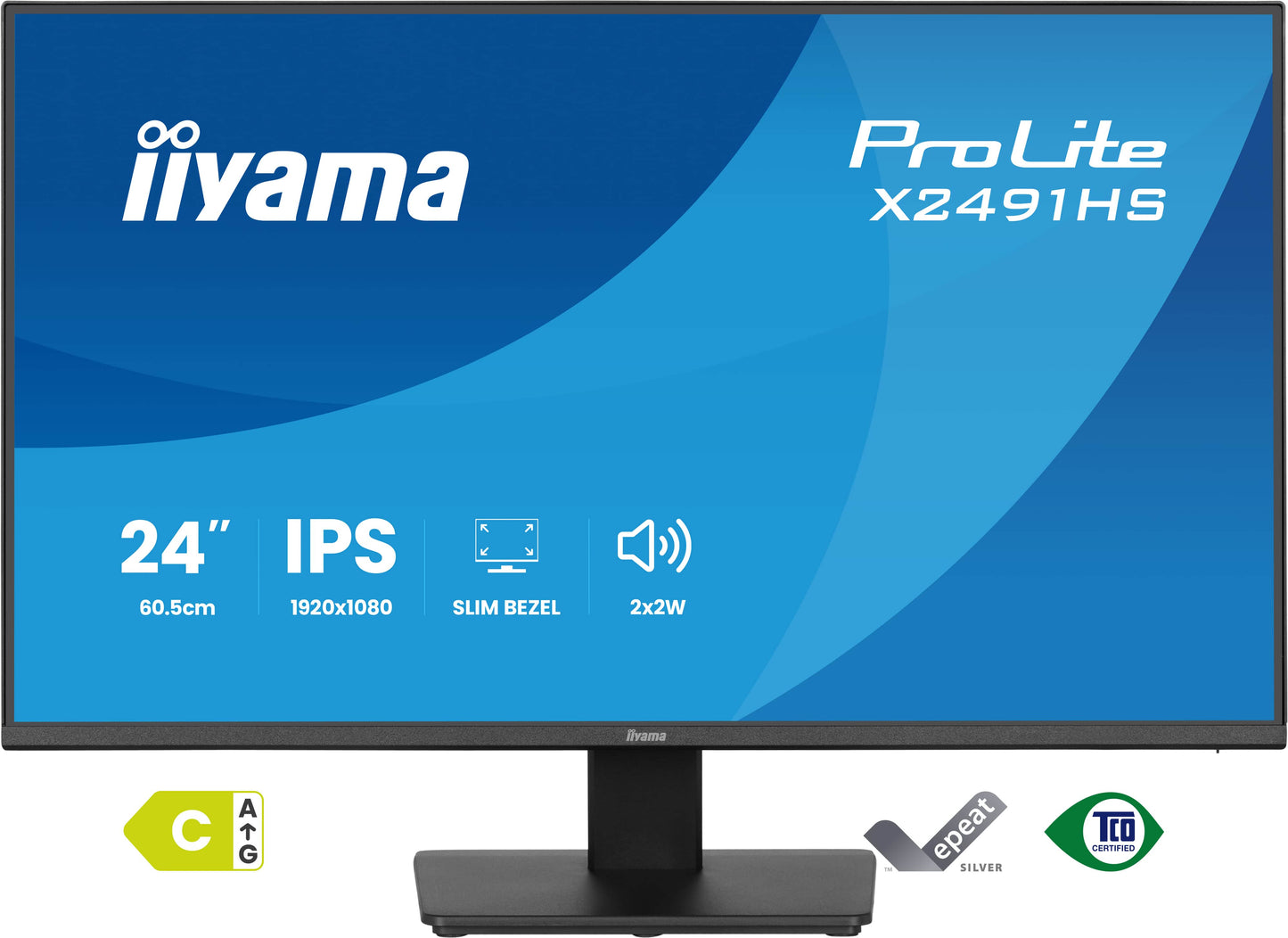 Iiyama Prolite X2491HS-B1 24WIDE LCD, 1920 x 1080, 120 Hz IPS panel, LED Bl., Adaptive Sync, 350 cd/m², 1500:1 Static Contrast, 80.000.000: