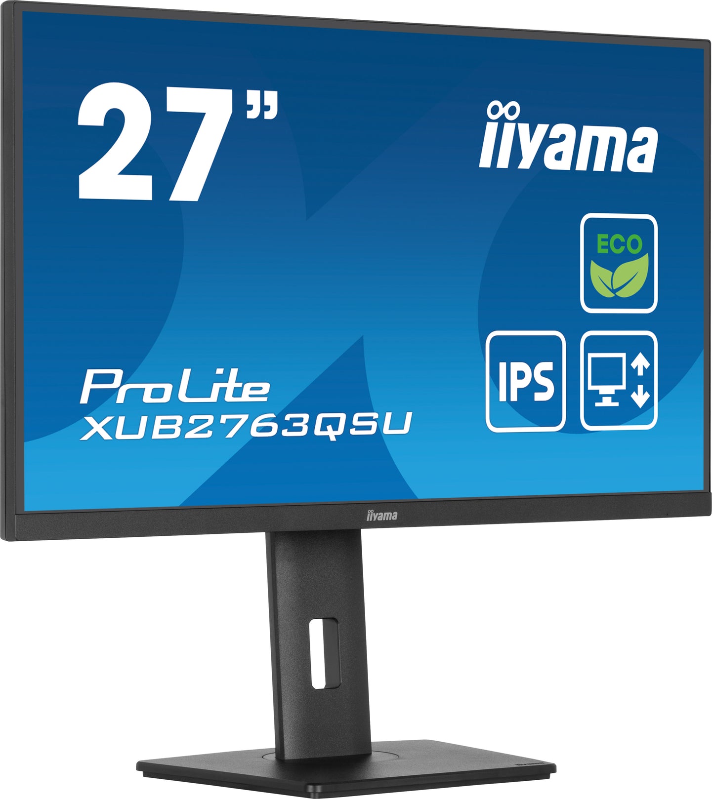 IIYAMA XUB2763QSU-B1 Green Choice 27inch IPS WQHD 100Hz 350cd/m2 2ms HDMI DP 2xUSB 3.2 SpeakersFreeSync 15cm Height Adj. Stand