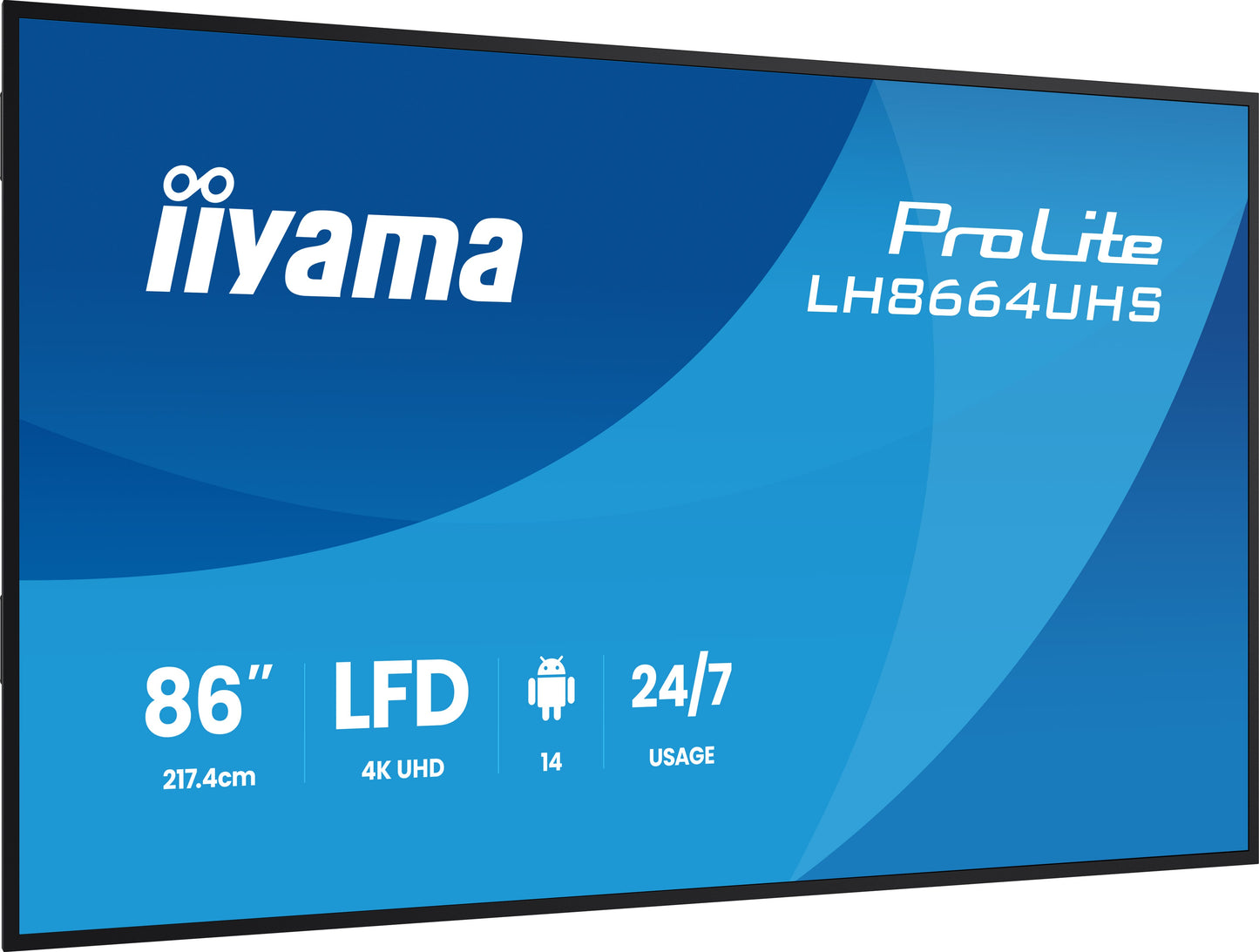 IIYAMA LH8664UHS-B3AG 86inch 3840x2160 UHD IPS panel Haze 25perc 500cd/m Landscape and Portrait Speakers 2x 10W 2x HDMI 1x USB-C DP