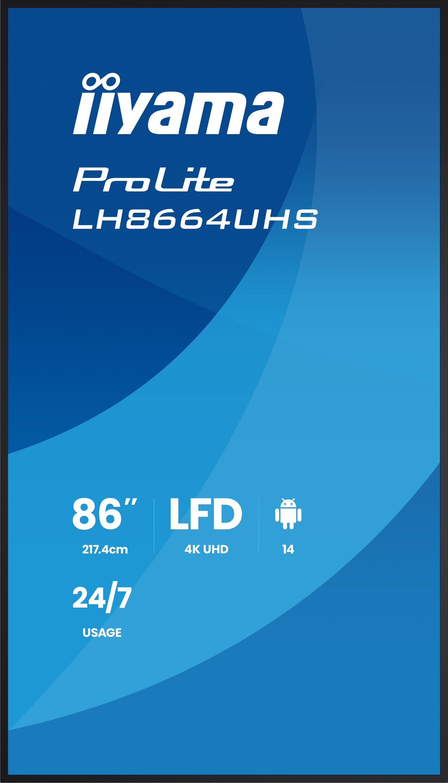 IIYAMA LH8664UHS-B3AG 86inch 3840x2160 UHD IPS panel Haze 25perc 500cd/m Landscape and Portrait Speakers 2x 10W 2x HDMI 1x USB-C DP