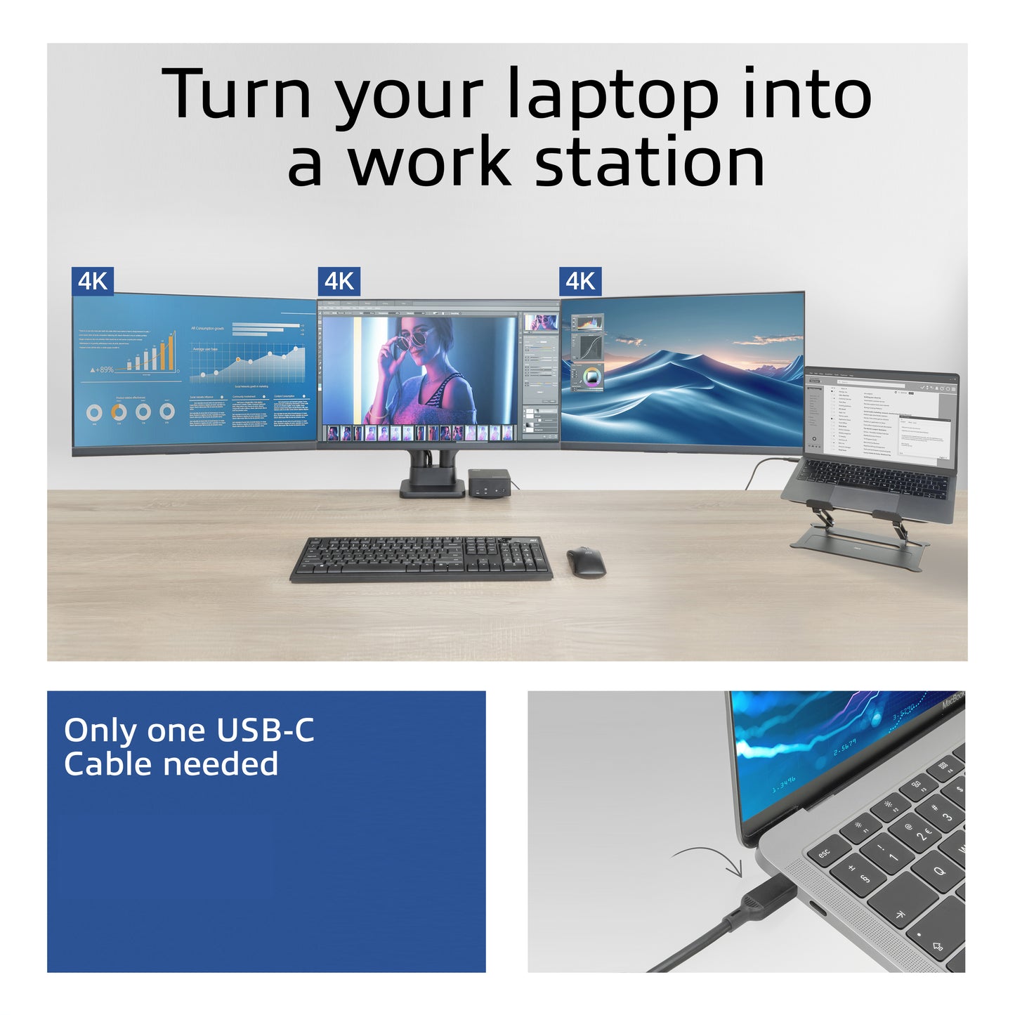 ACT Universeel USB-C Dockingstation 4K, voor 3 HDMI/DisplayPort monitoren, DisplayLink
