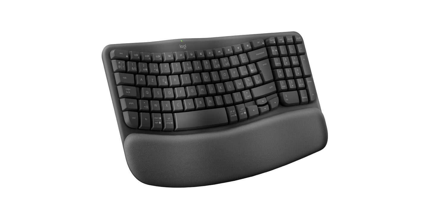 Logitech Wave Keys - Draadloos ergonomisch toetsenbord, gewatteerde handsteun, Easy-Switch, Bluetooth, Logi Bolt-ontvanger, voor Windows/Mac