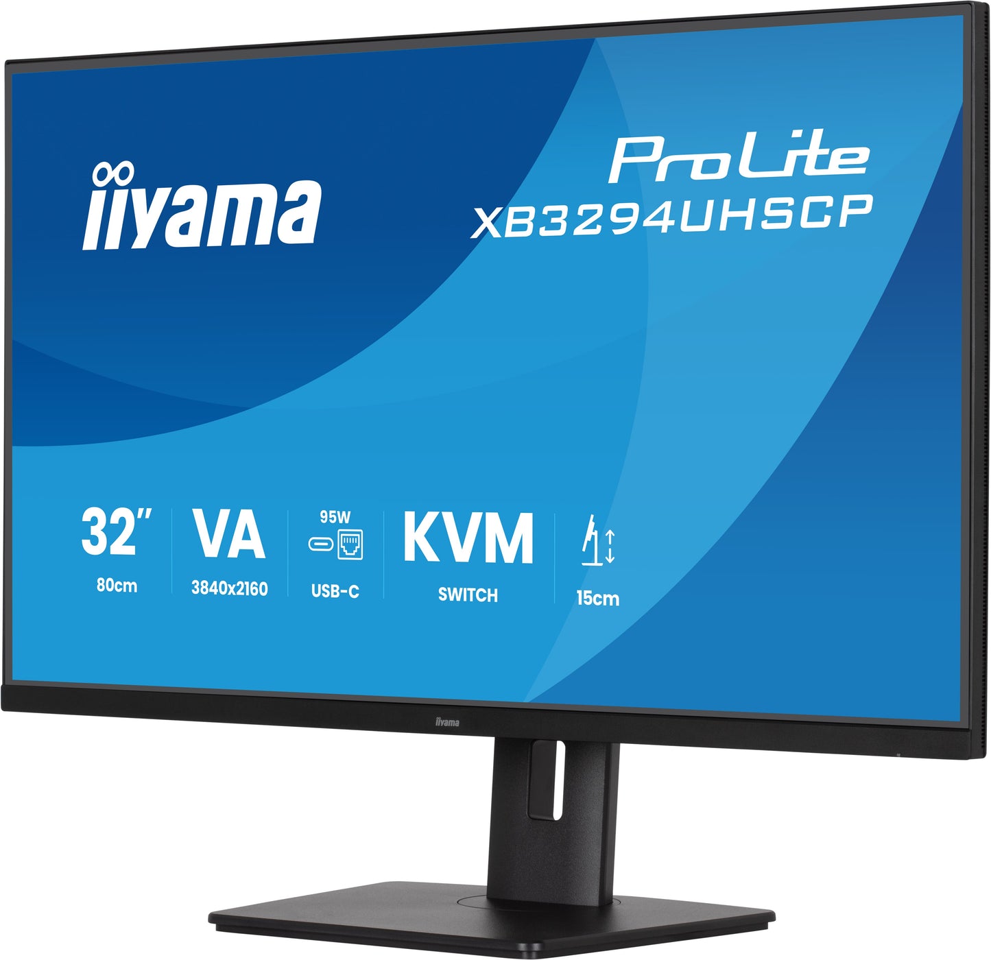IIYAMA 32WIDE LCD, 3840 x 2160 4K UHD VA panel, LED Bl., USB-Hub, Adaptive Sync, Pivot, Height Adjust.(15cm), 400cd/m², 3000:1 Static Contr