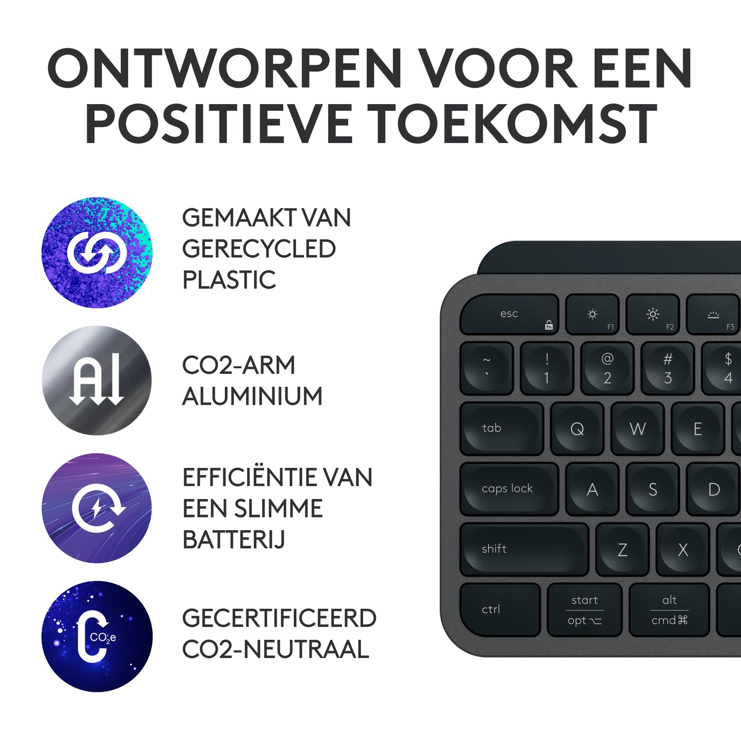 Logitech MX Keys S draadloos toetsenbord, BE Azerty, verlicht, Bluetooth, USB C oplaadbaar, voor Windows PC, Linux, Chrome, Mac