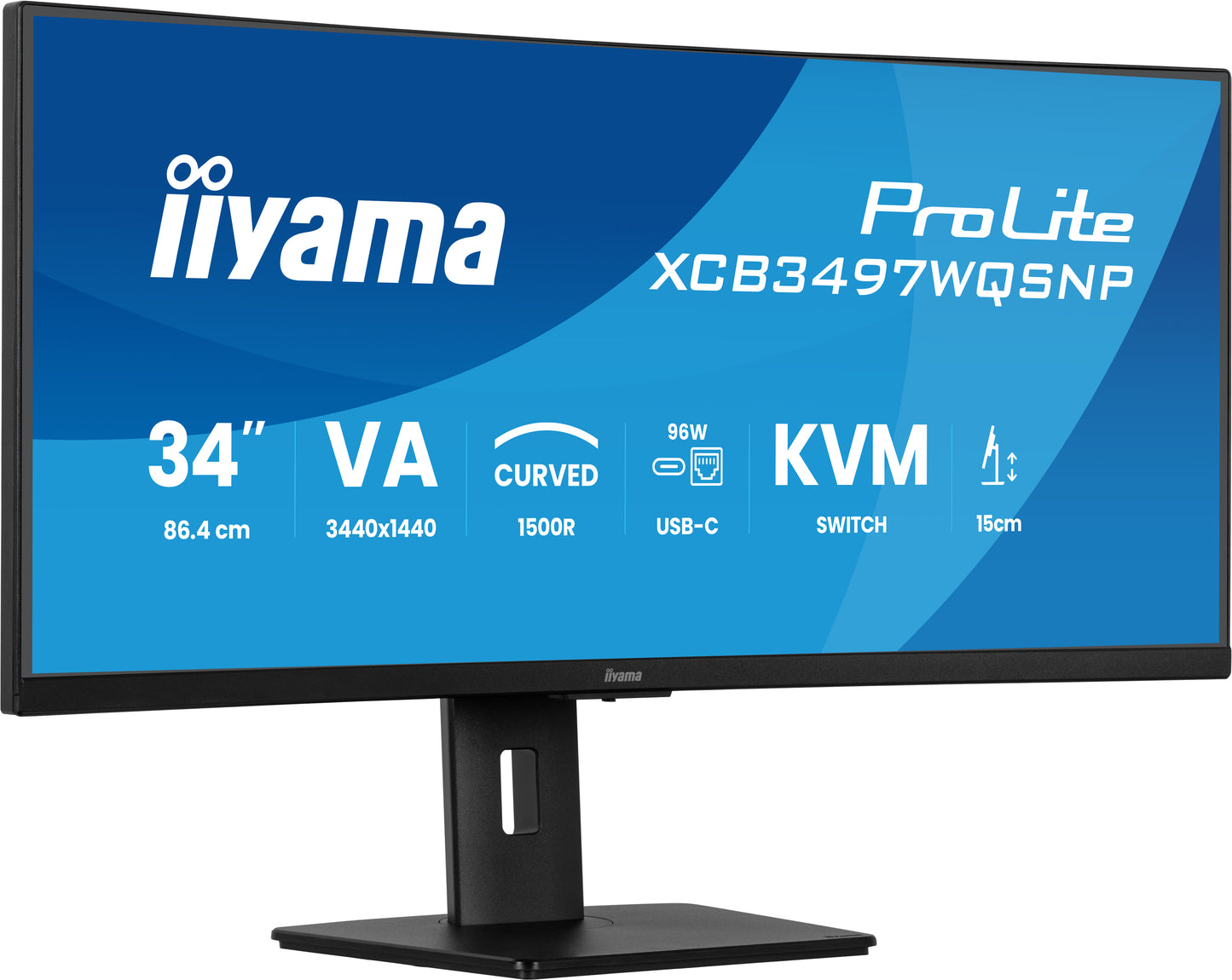 IIYAMA 34WIDE LCD, 3440 x 1440, UWQHD Curved VA panel, LED Bl., USB-Hub , FreeSync Premium, Height Adjust., 350cd/m², 3000:1 Static Contra