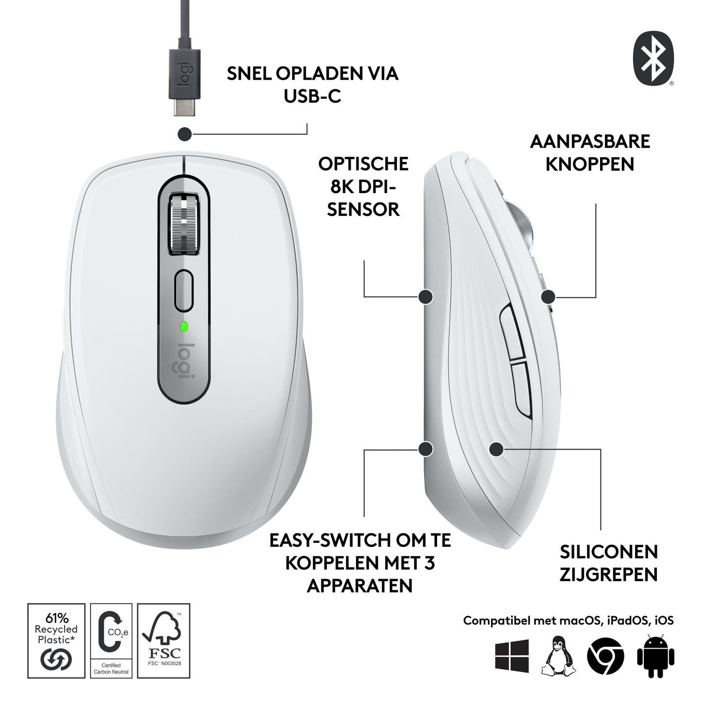 Logitech MX Anywhere 3S wireless mouse - Silent - Pale Grey