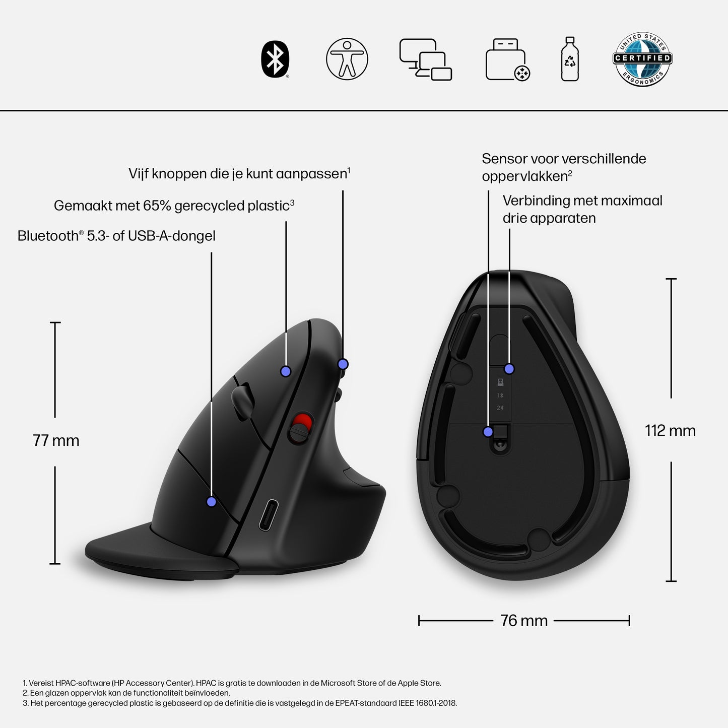 HP 920 Ergo Vertical Wireless Mouse 6H1A4AA