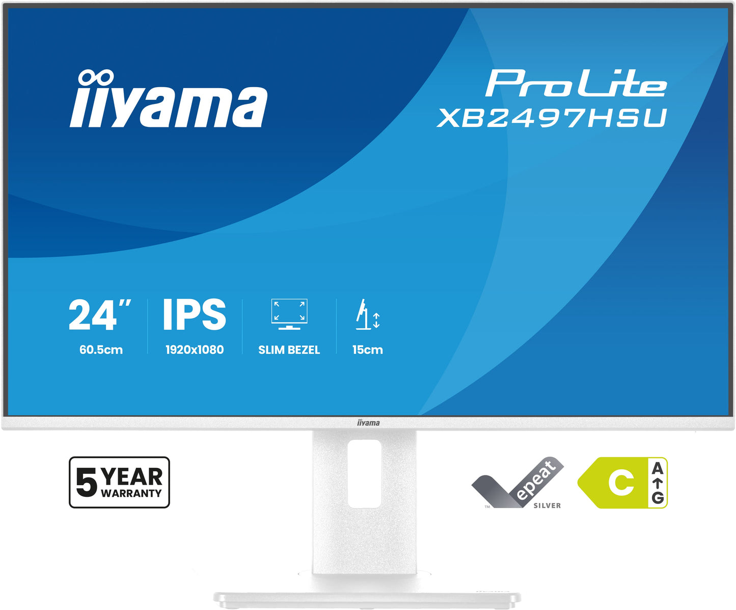 IIYAMA XB2497HSU-W1 24inch IPS FHD 120Hz EyeComfort 350cd/m2 1ms 1500:1 HDMI DP 2xUSB 3.2 2xUSB Type-C Speakers 15cm Height Adj.