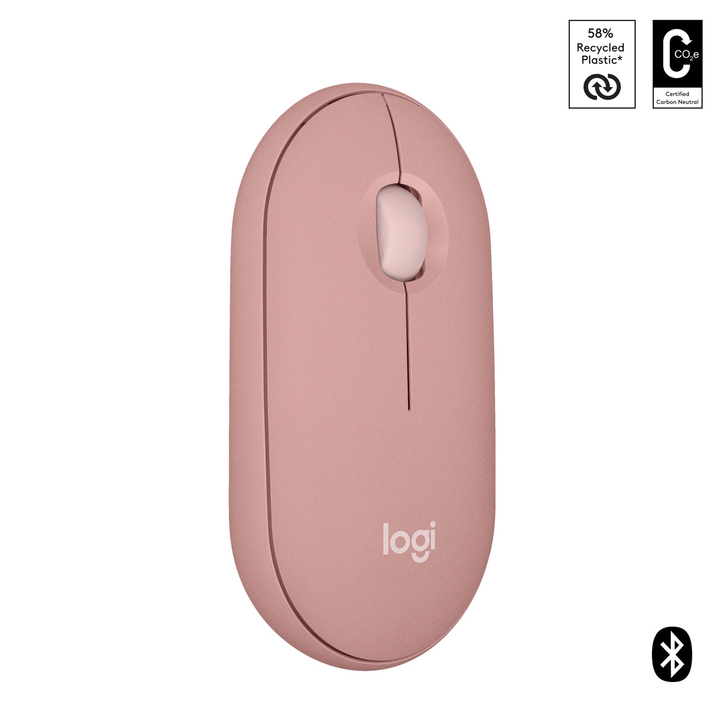 Logitech Pebble Mouse 2 M350s dunne draadloze Bluetooth-muis, Rose, draagbaar, licht, aanpasbare knop, stil klikken, Easy-Switch, Windows/ma