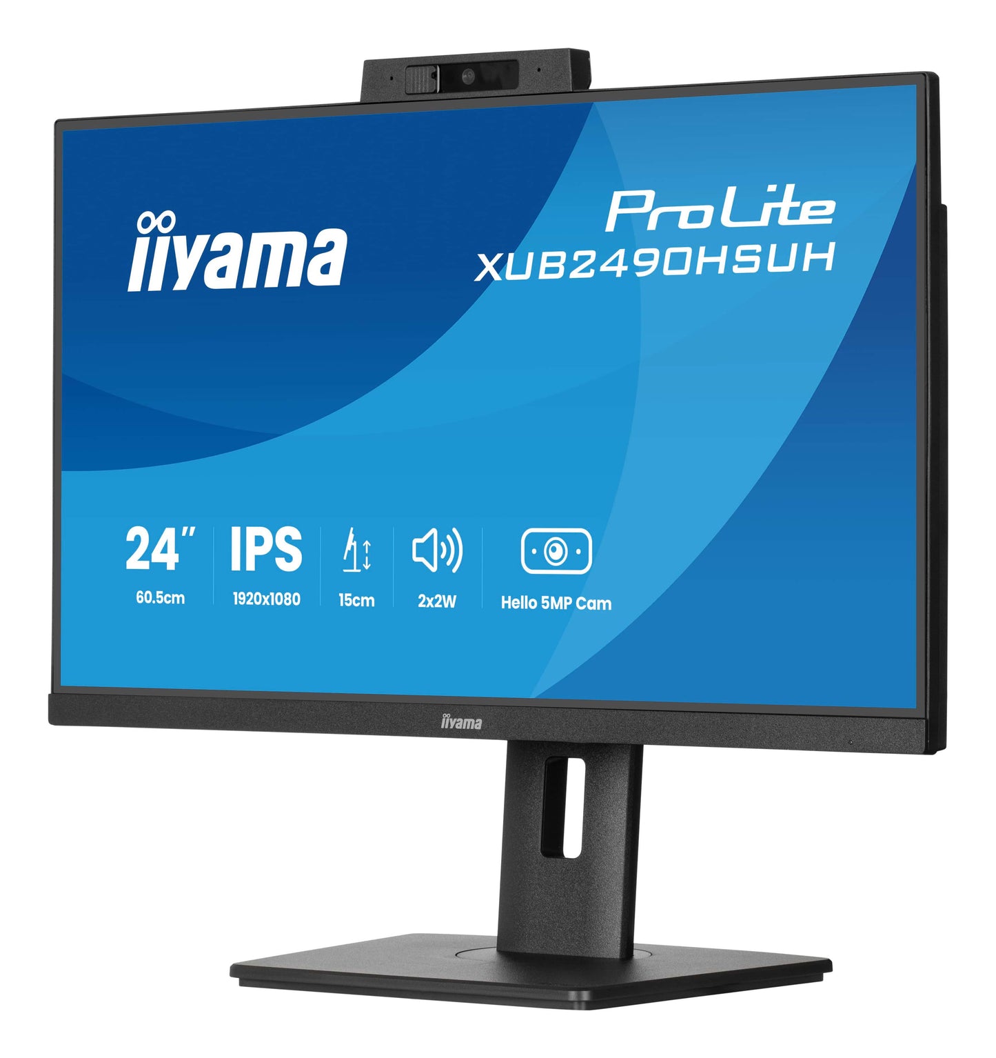 IIYAMA 24WIDE LCD, 1920 x 1080, IPS panel, LED Bl., Built-in 5 MP Windows Hello Webcam & Microphone, Adaptive Sync, USB-Hub (3xOut v3.2), H