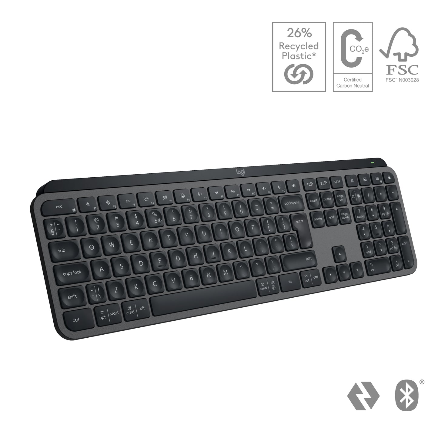 Logitech MX Keys S draadloos toetsenbord, BE Azerty, verlicht, Bluetooth, USB C oplaadbaar, voor Windows PC, Linux, Chrome, Mac