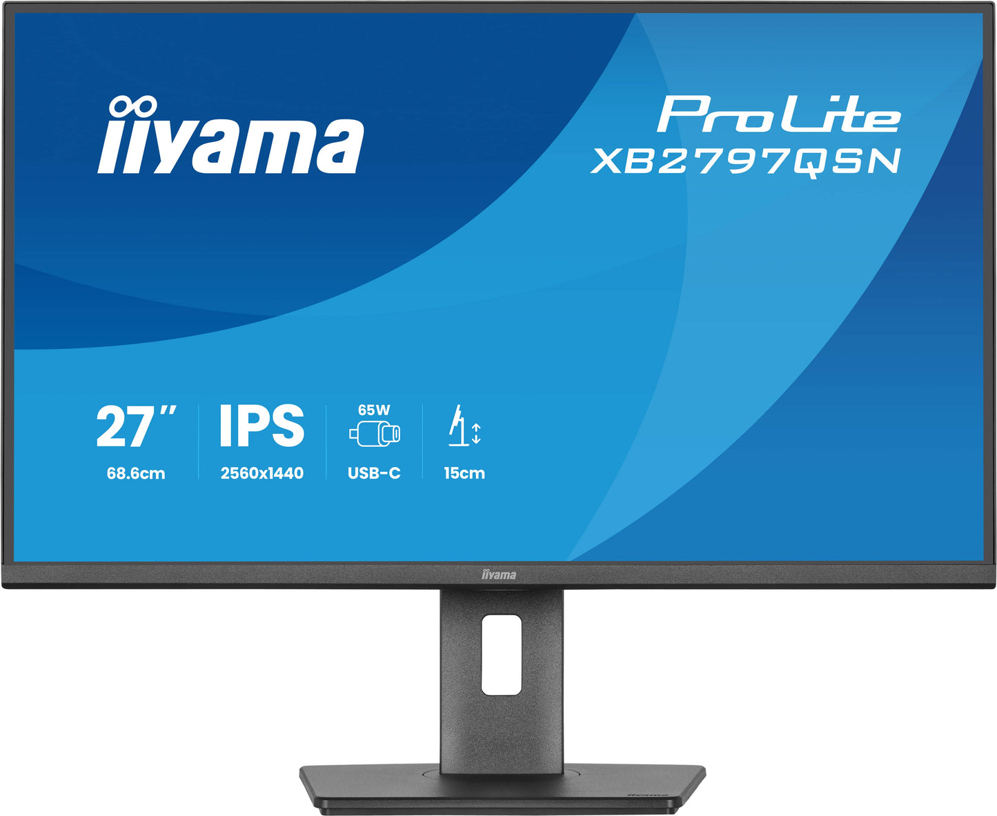 Iiyama Prolite XB2797QSN-B1 27WIDE LCD, 2560 x 1440 QHD, IPS panel, LED Bl., Adaptive Sync, USB-Hub (2xOut v3.2 +2xUSB-C(7,5 Watt)), Pivot,