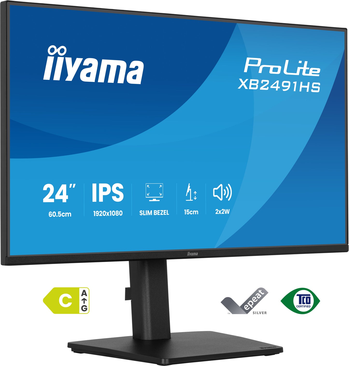 Iiyama Prolite XB2491HS-B1 24WIDE LCD, 1920 x 1080, 120 Hz IPS panel, LED Bl., Adaptive Sync, Pivot, Height Adjust.(15cm), 350 cd/m², 1500: