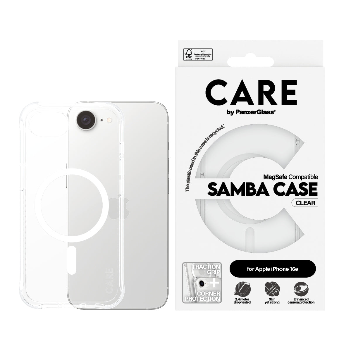 CARE by PanzerGlass Fashionable Samba Case Transparent w. MagSafe iPhone 16e