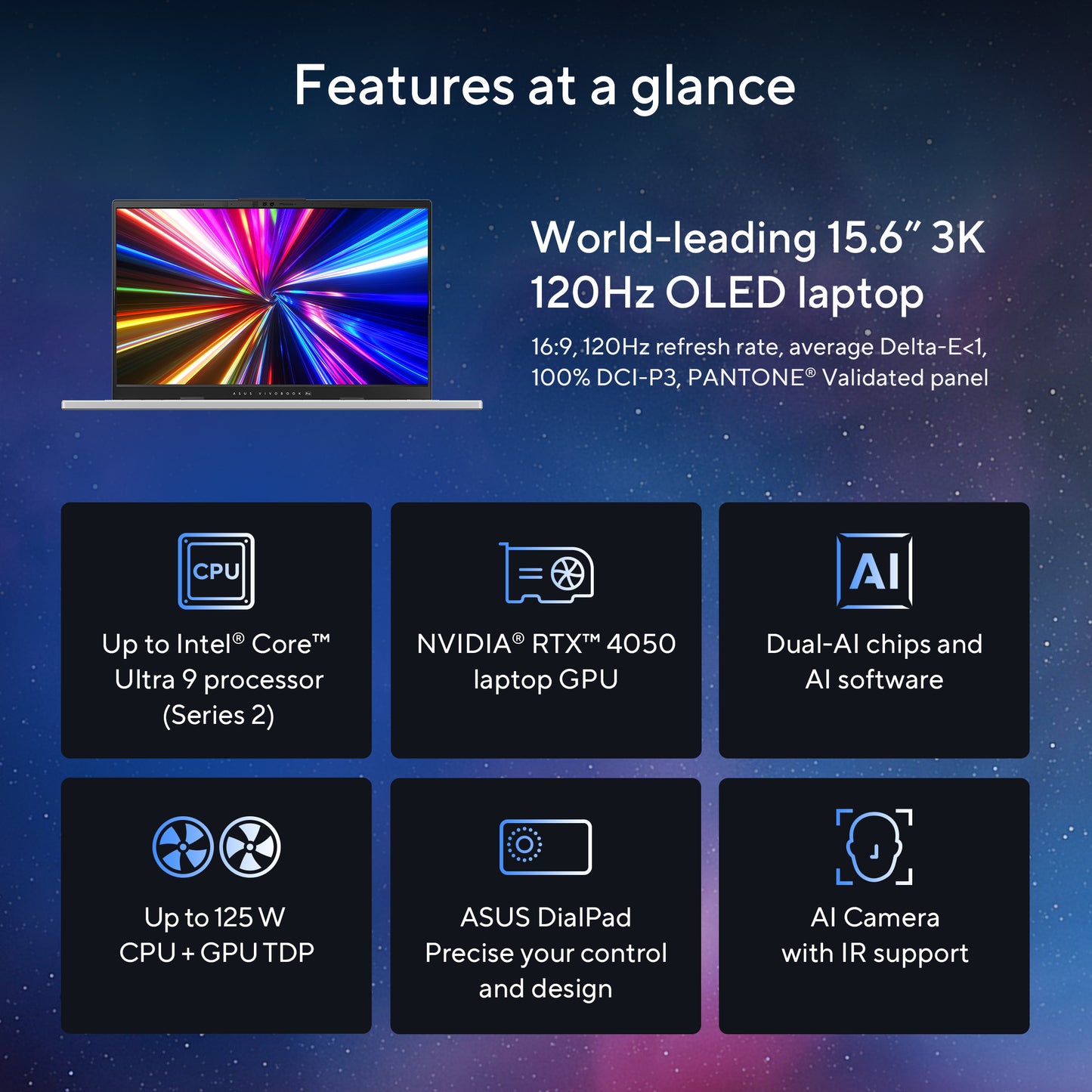 Vivobook Pro 15 OLEDN6506CU-MA040WS-BE, 15.6 3K OLED 120Hz, Intel Core Ultra 9 285H, 24GB DDR5, 1TB M.2 NVMe PCIe 4.0 SSD, GeForce RTX 4050