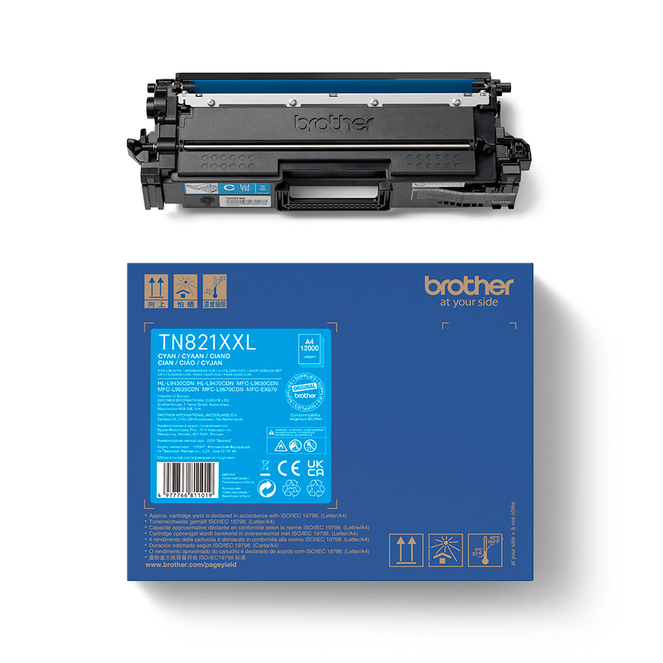 BROTHER TN-821XXLC Ultra High Yield Cyan Toner Cartridge for EC Prints 12000 pages