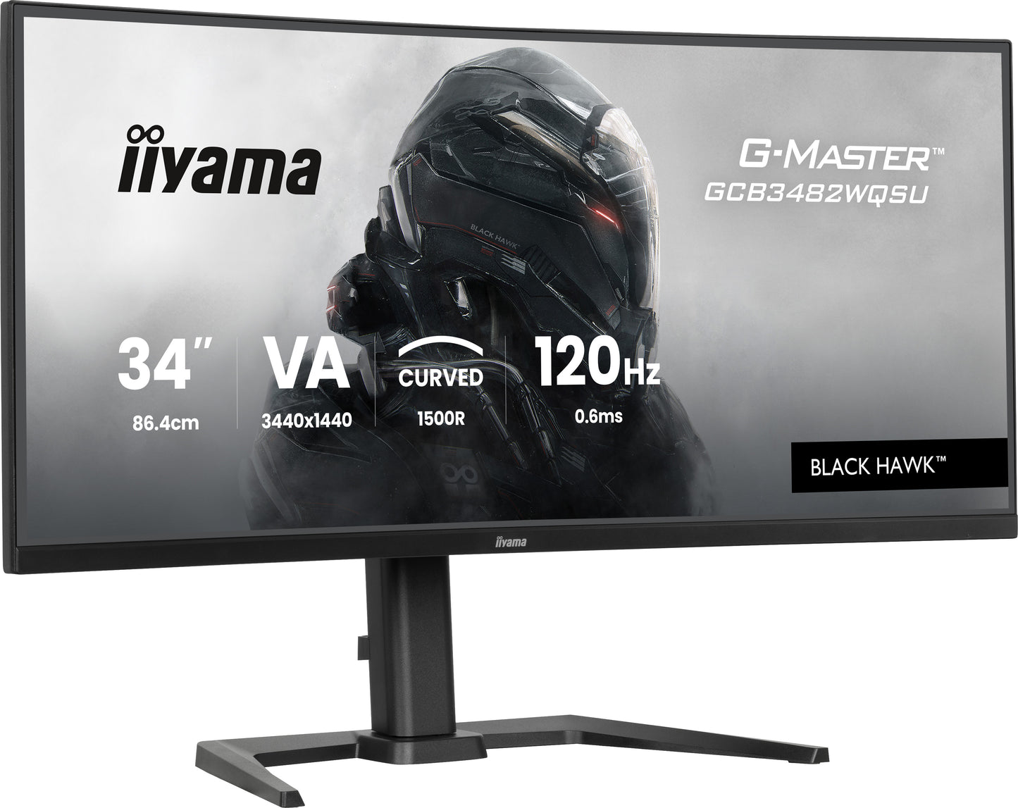 IIYAMA 34WIDE LCD, G-Master Black Hawk, 3440 x 1440, UWQHD Curved VA panel, LED Bl., FreeSync  Premium (DisplayPort), USB-Hub (2xOut v3.2 +