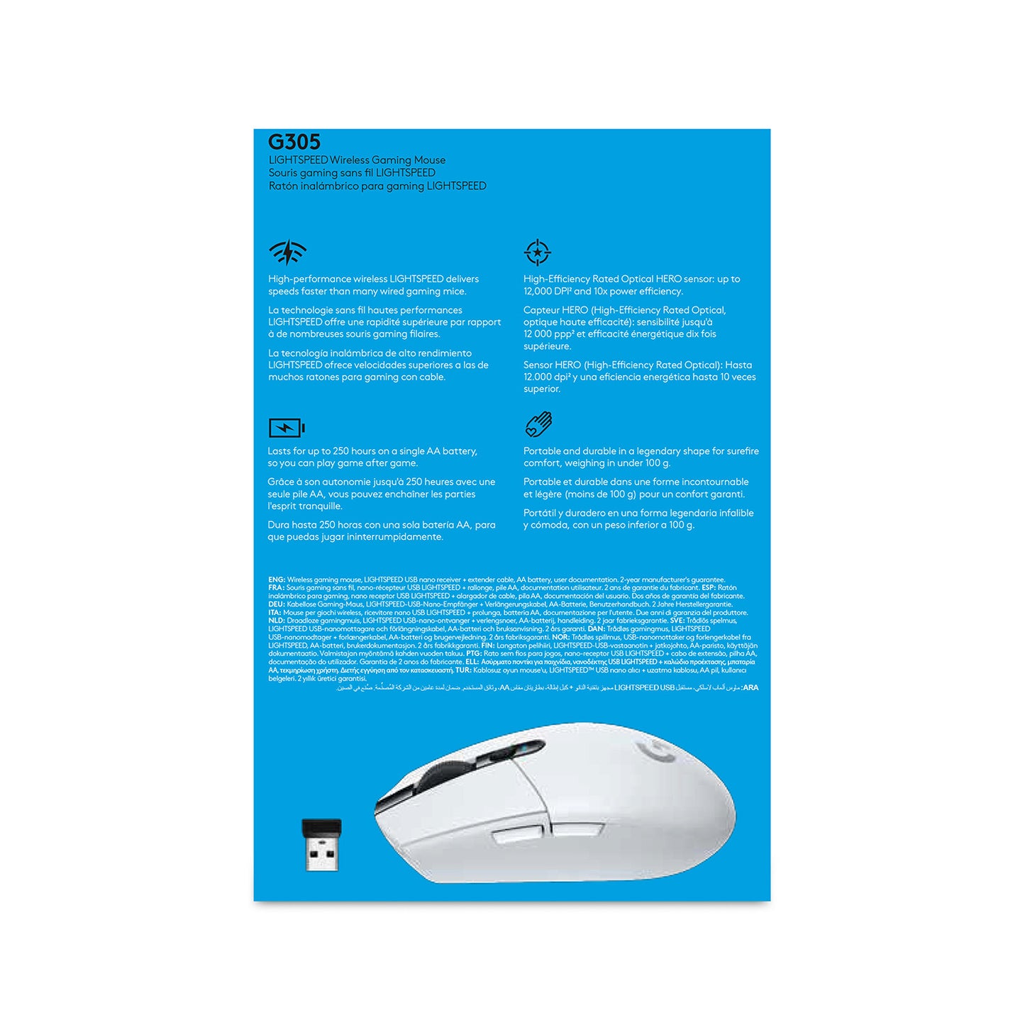 Logitech G305 LIGHTSPEED Gaming Mouse, WHITE, WIRELESS