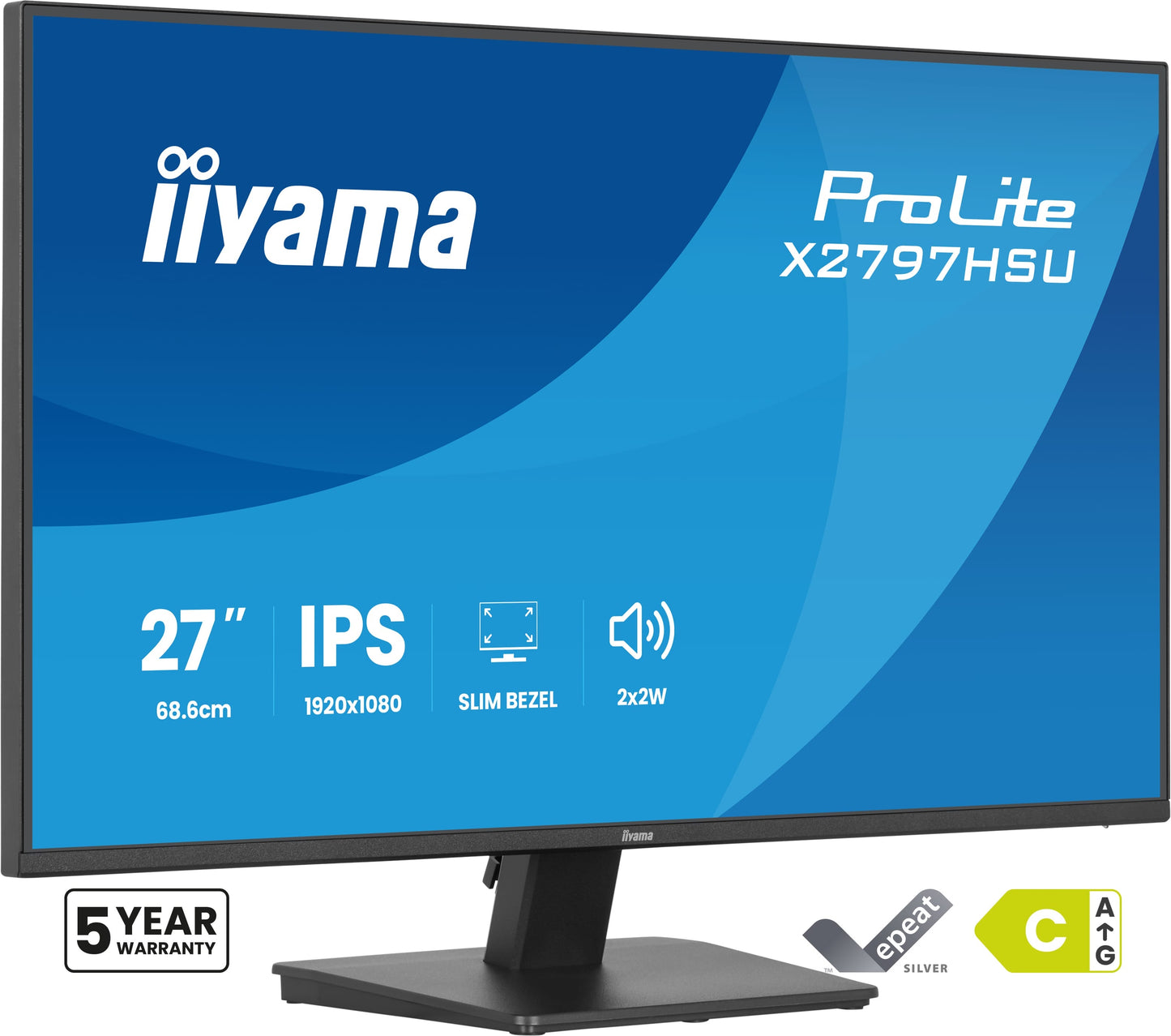 IIYAMA 27inch IPS-panel 1920x1080 120Hz EyeComfort 350cd/m2 Speakers HDMI DisplayPort 1ms MPRT USB 2x 3.2+2x C