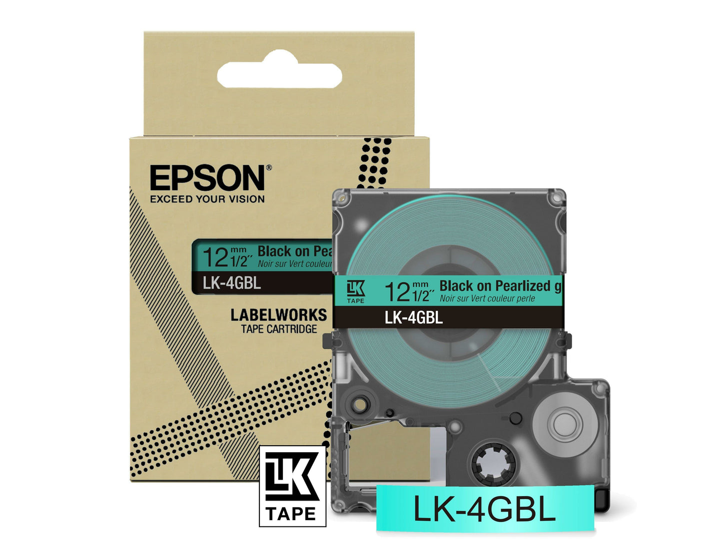 Epson Tape Pearl Green/BK 12mm 9m LK-4GBL C53S672102